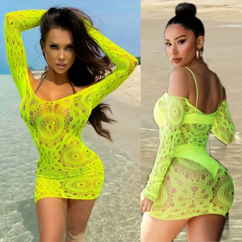 NWT WILD SPIRIT YELLOW NEON ULTRA STRETCH SWIM COVER UP DRESS